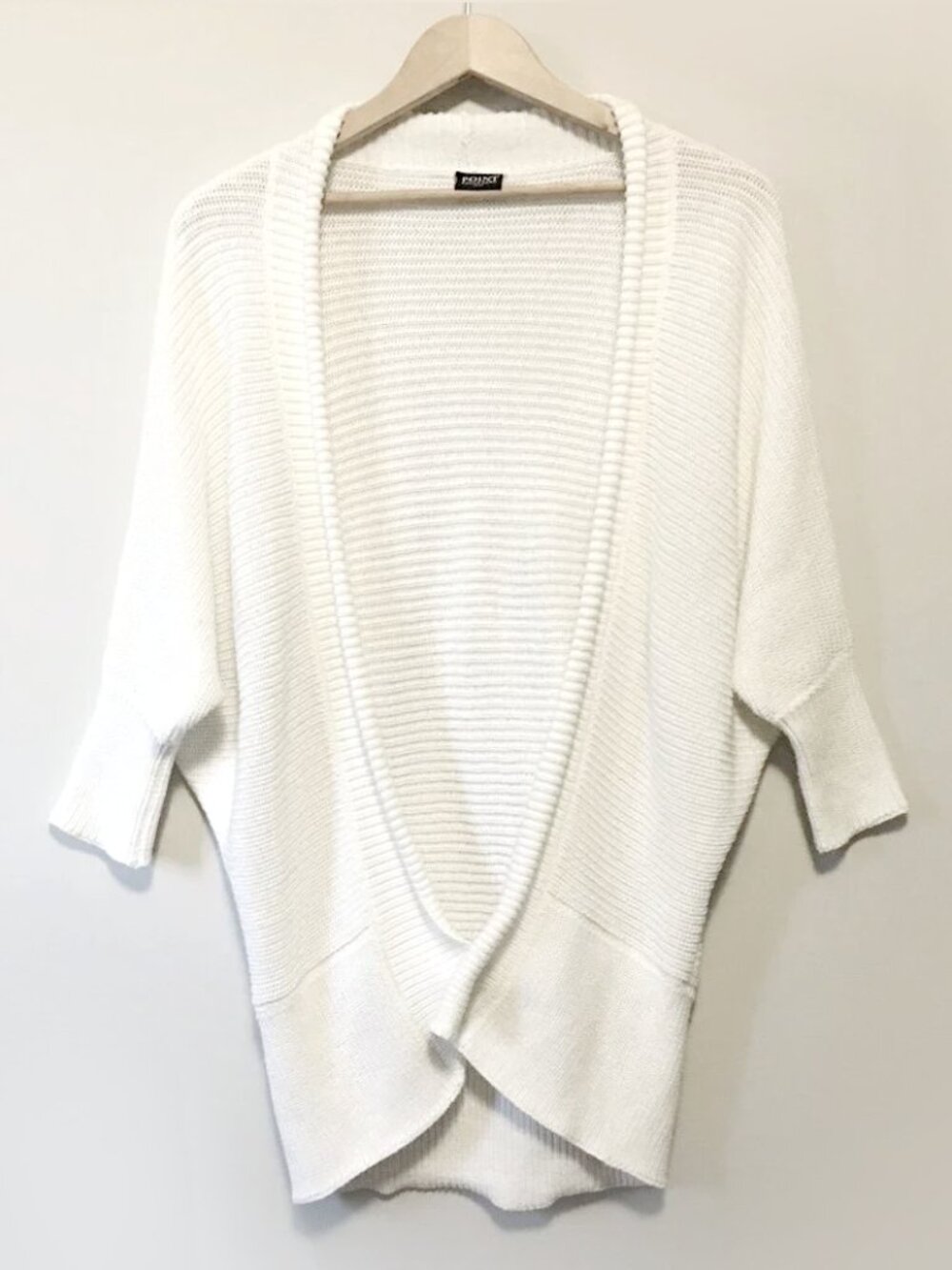 Point Zero White Knit Bat Sleeve Open Front Cardigan Medium Bohemian